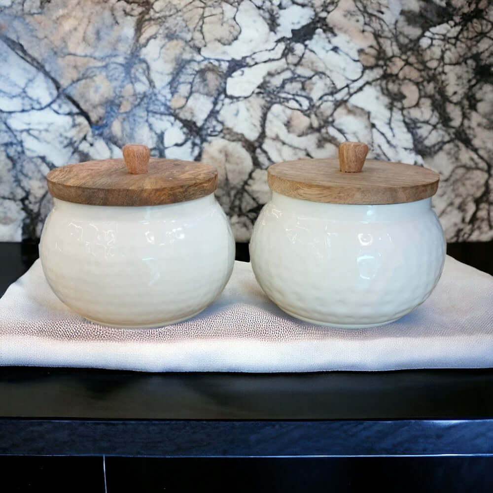 Modern Hammered Metal Jar Set with Wooden lid- Gift Bowl Set/Home Decor