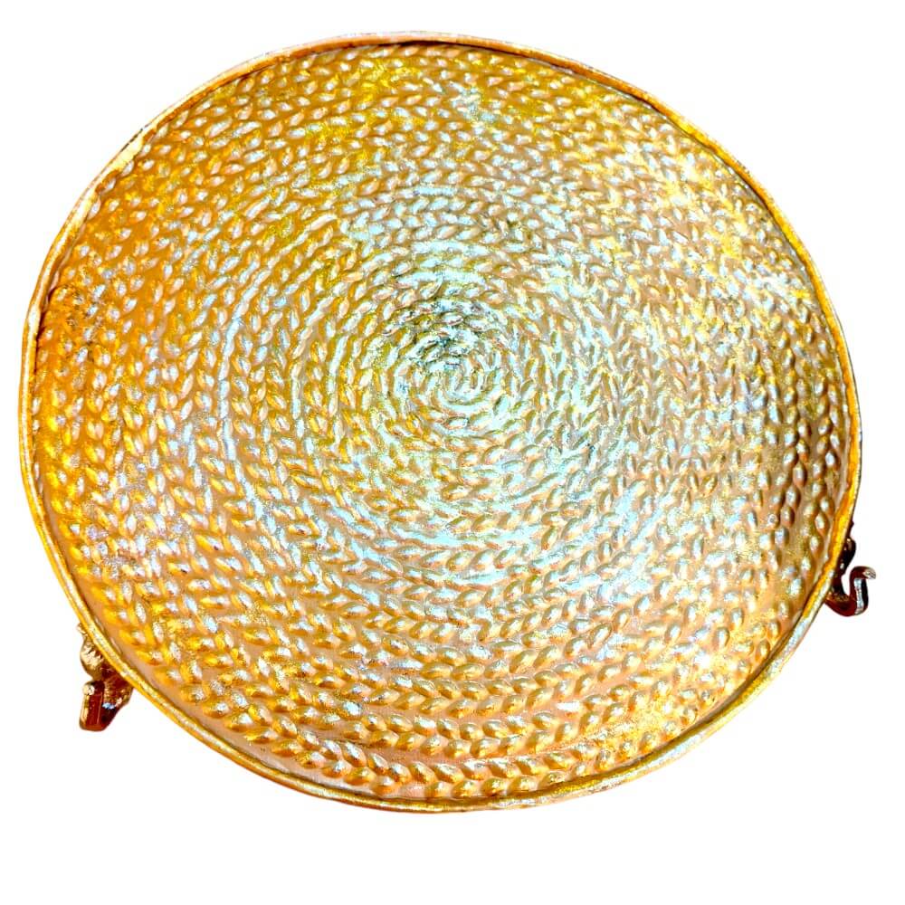 Elephant Platter with Carved Metal Top – Carved – Glittery Gold ( 12×2 inch )