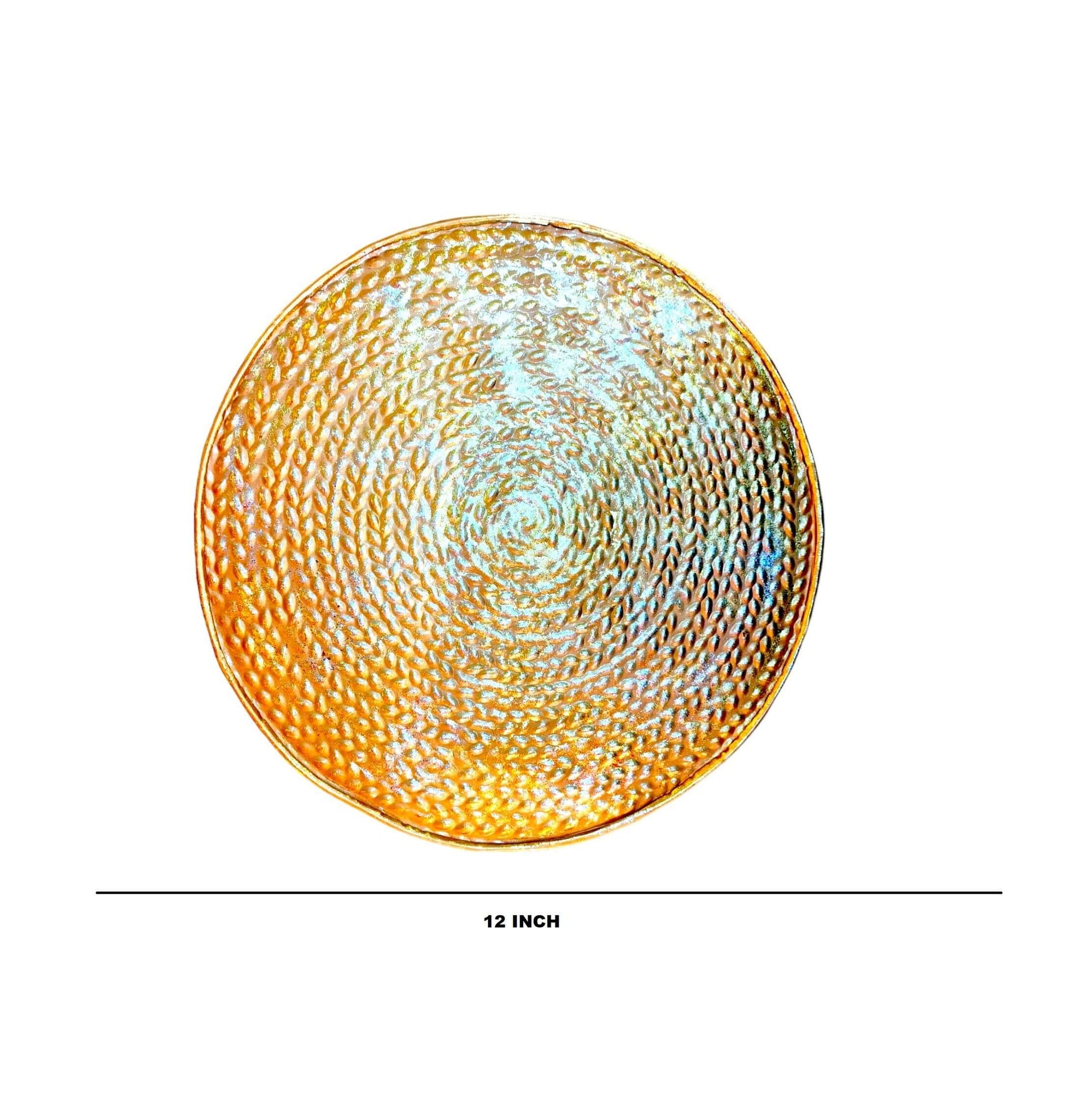 Metal Round Platter – Carved  – Glittery Gold and Silver (12×0.5 inch)