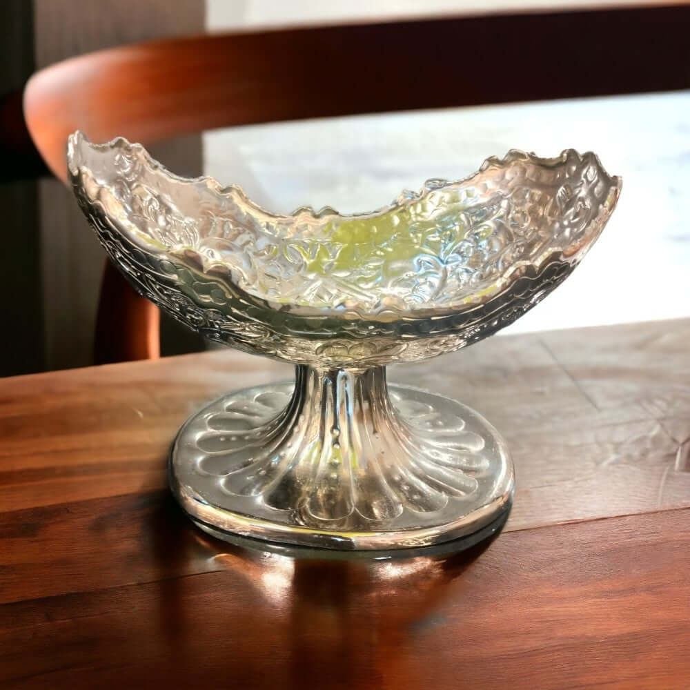 Silver Plated Gift Bowl Carved 12 X 8.5 X 7.5 Inch