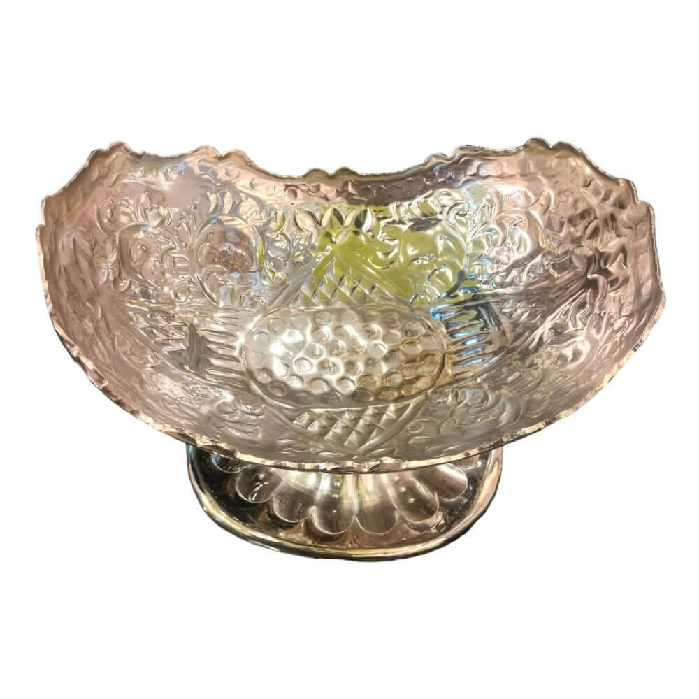Silver Plated Gift Bowl Carved 12 X 8.5 X 7.5 Inch