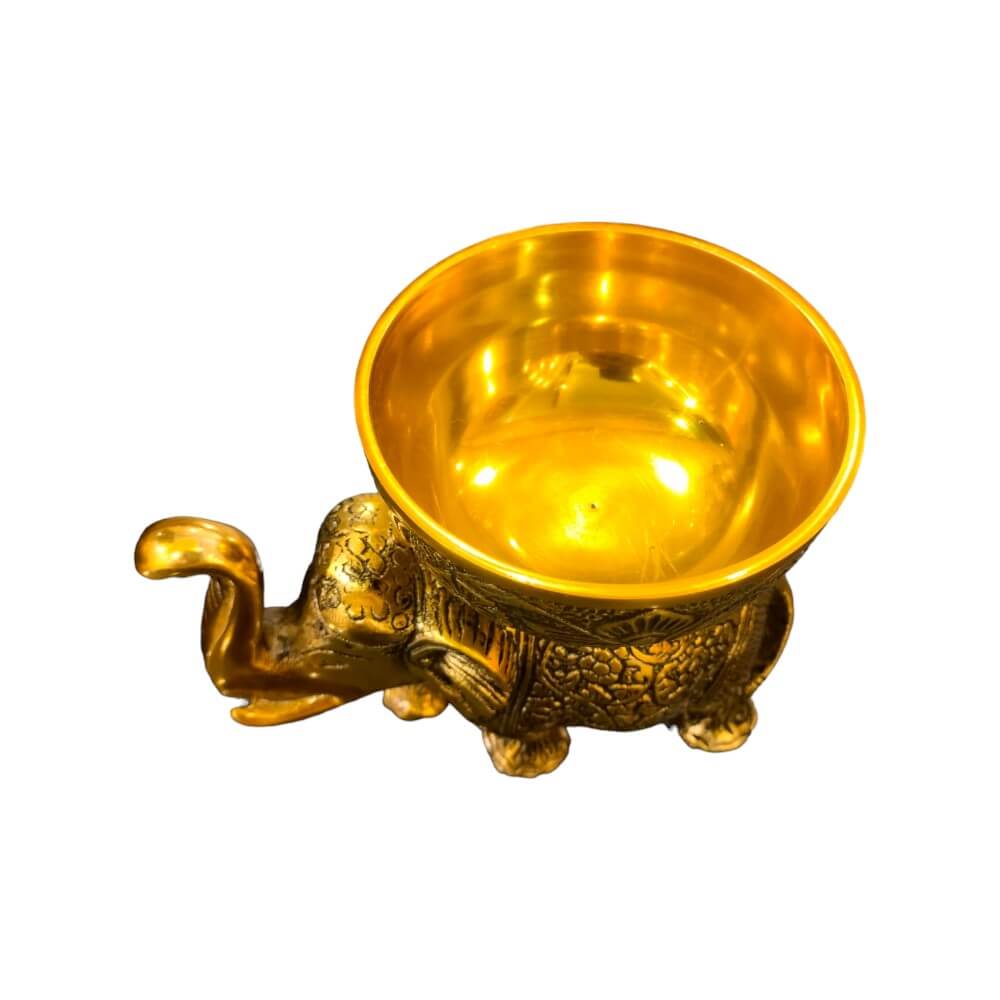 Metal Elephant Dry Fruit Bowl Showpiece Gold Polish for Your Home,Office Table & Gift Article,Animal Decorative Showpiece Figurines (640 Gram)