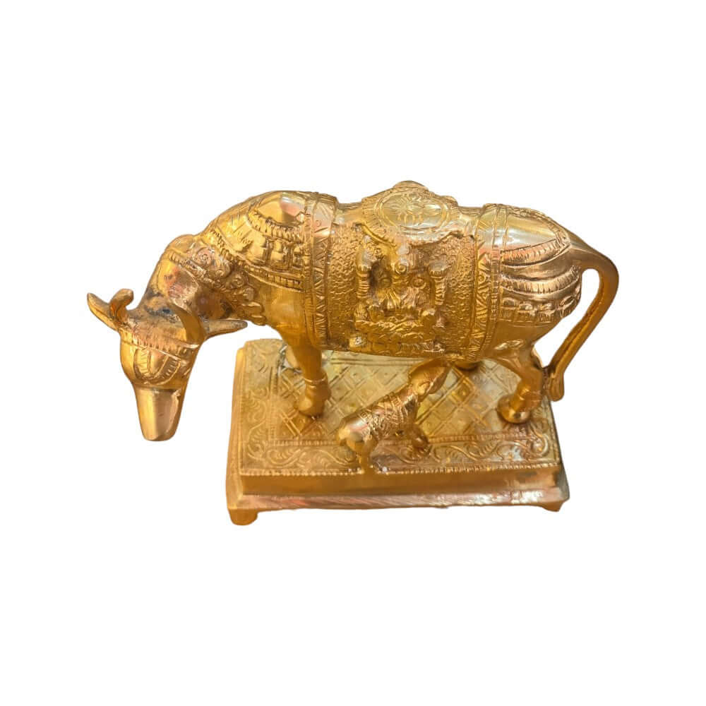 Kamdhenu Collections Brass statue Cow And Calf Statue Showpiece  5 inches height