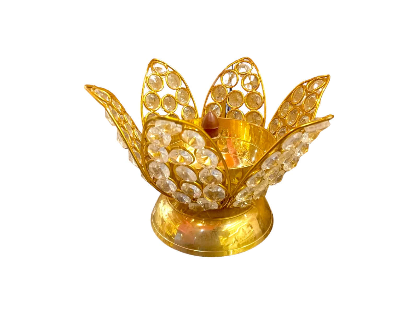 Mosadz Lotus Kamal Tvar Akhand Crystal Diya - 5 palcov