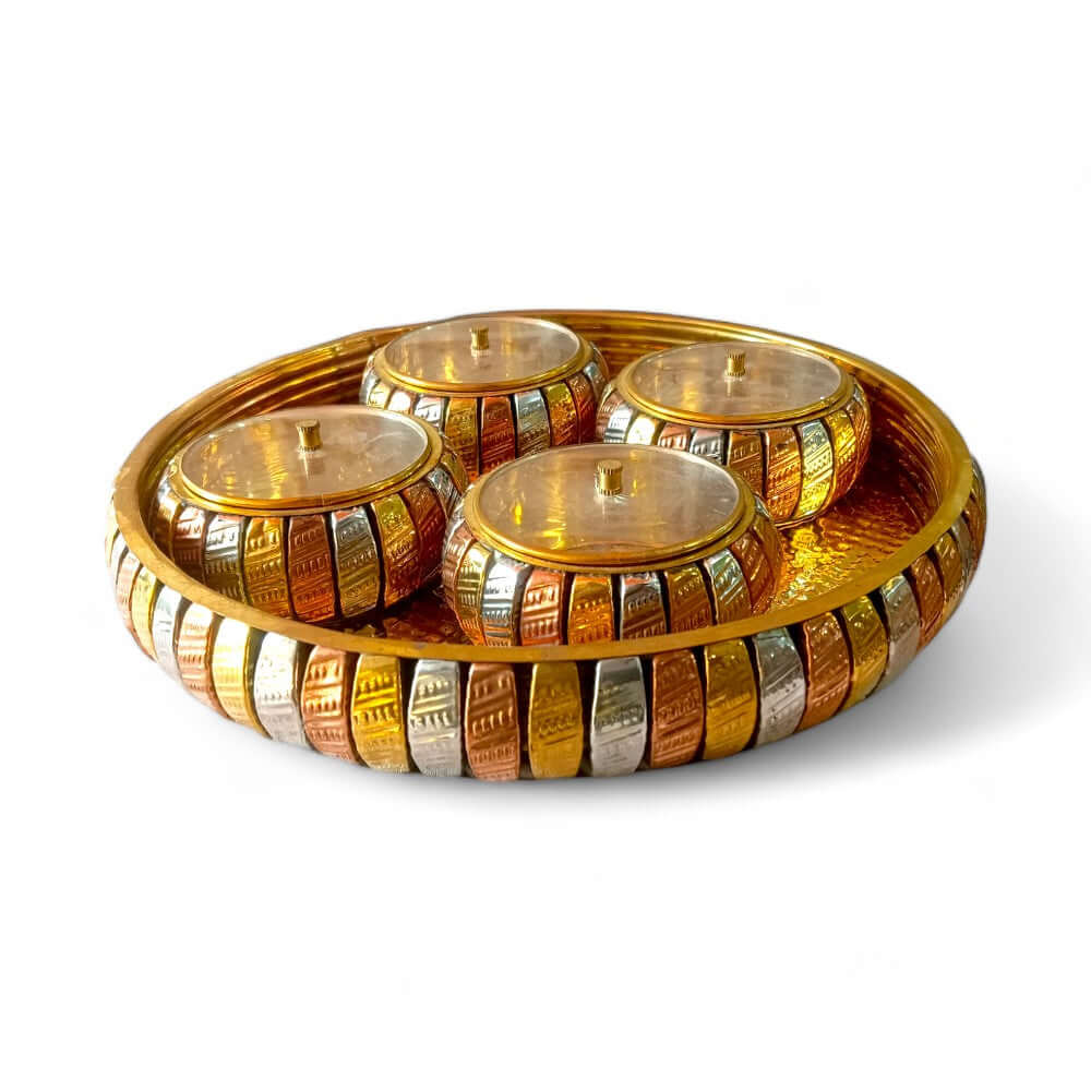 Round Dry Fruit Box, 4 Bowl Set, Chocolates Box Multicolored
