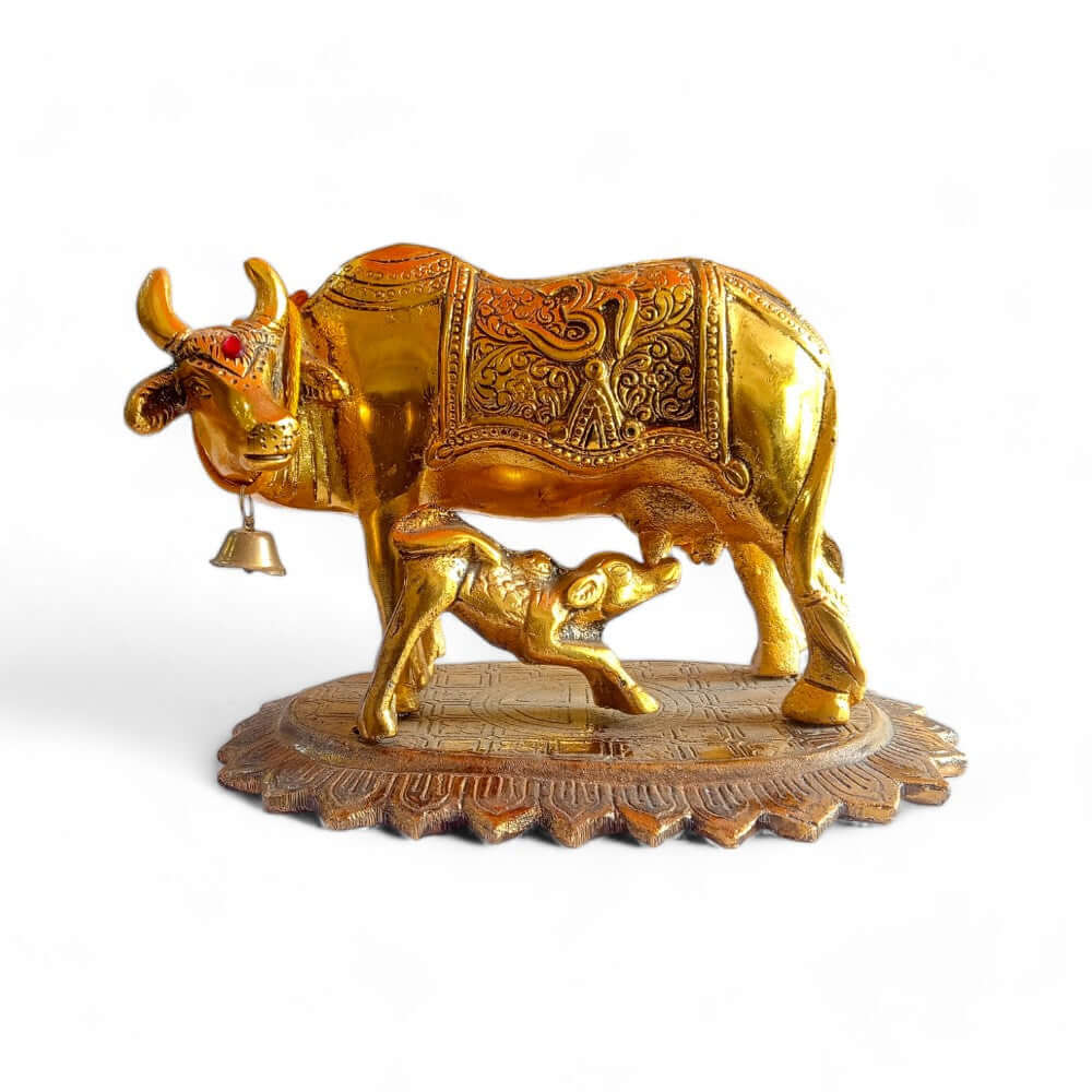Kamdhenu Collections Aluminum Cow and Calf Statue Showpiece