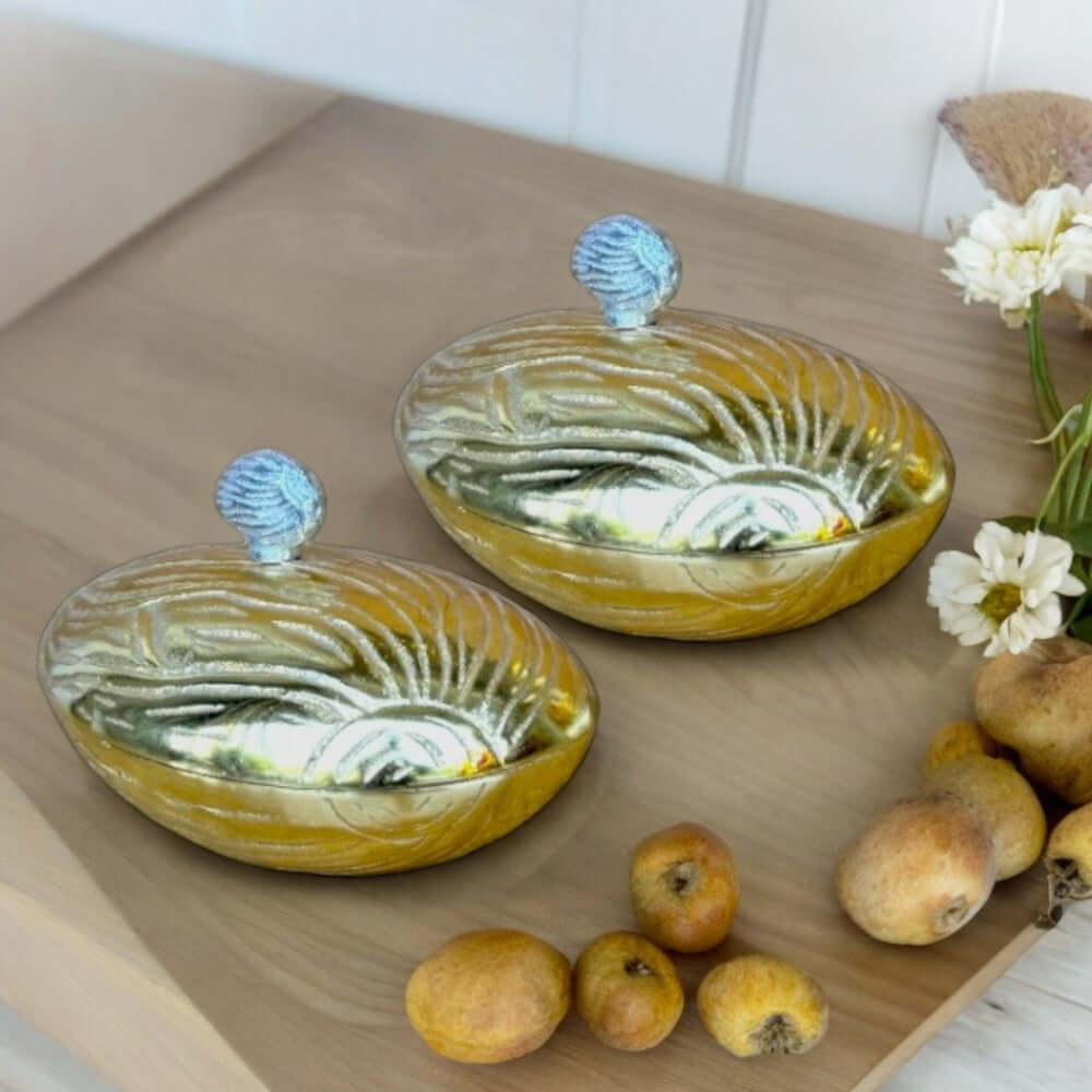 Set of 2 Golden Handcrafted Almond Aluminum Dry Fruit Boxes