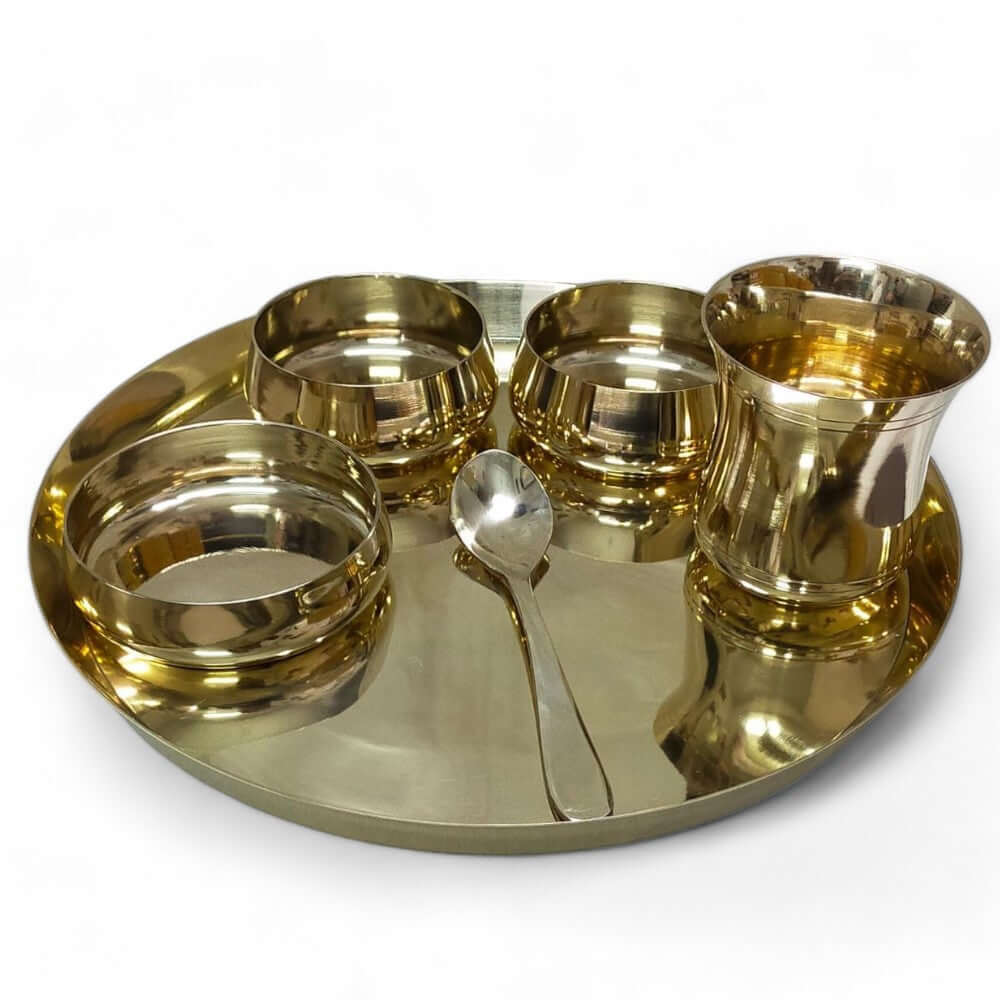 11.5-Inch Pure Kansa Thali Set - Curve Shine