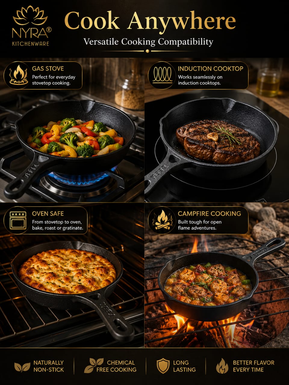 Cast Iron Fry Pan | Naturally Non-Stick Cookware for Healthy Cooking