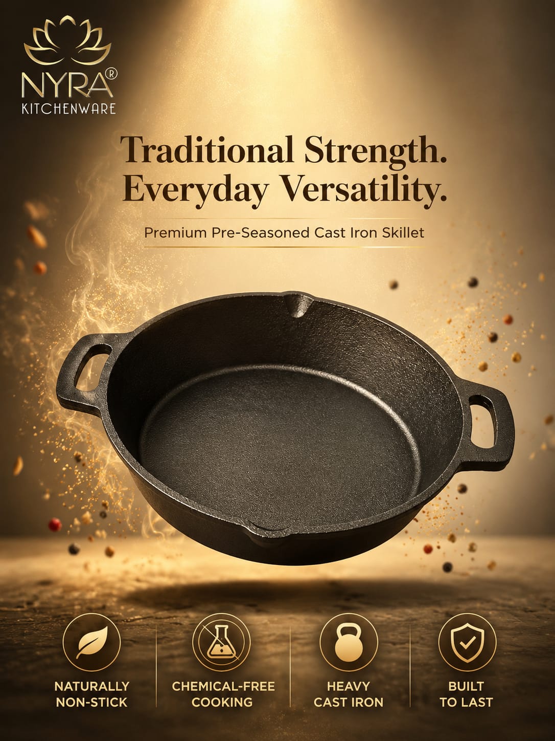 Pre-Seasoned Cast Iron Skillet | Non-Stick Fry Pan for Gas & Induction