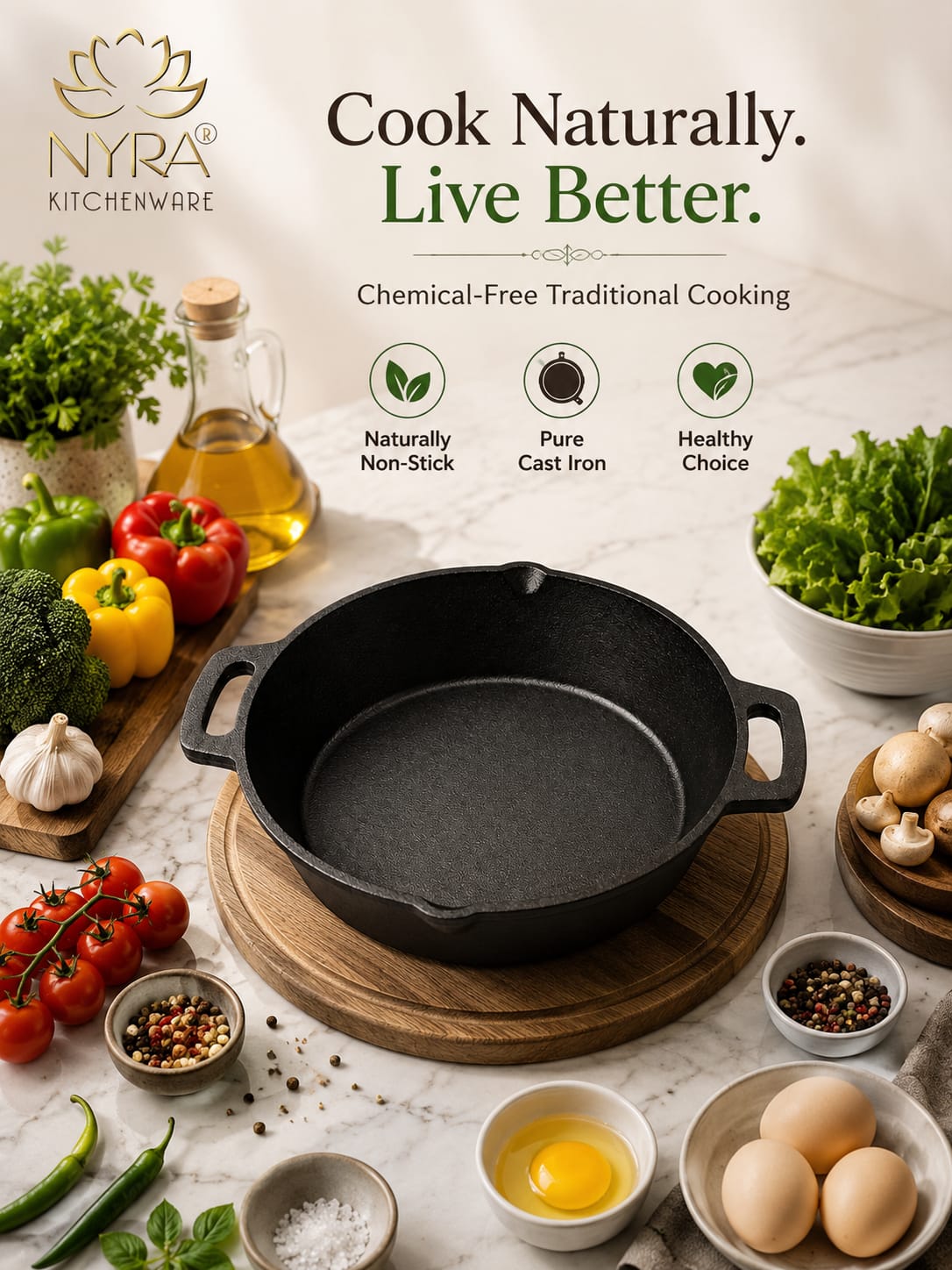 Pre-Seasoned Cast Iron Skillet | Non-Stick Fry Pan for Gas & Induction