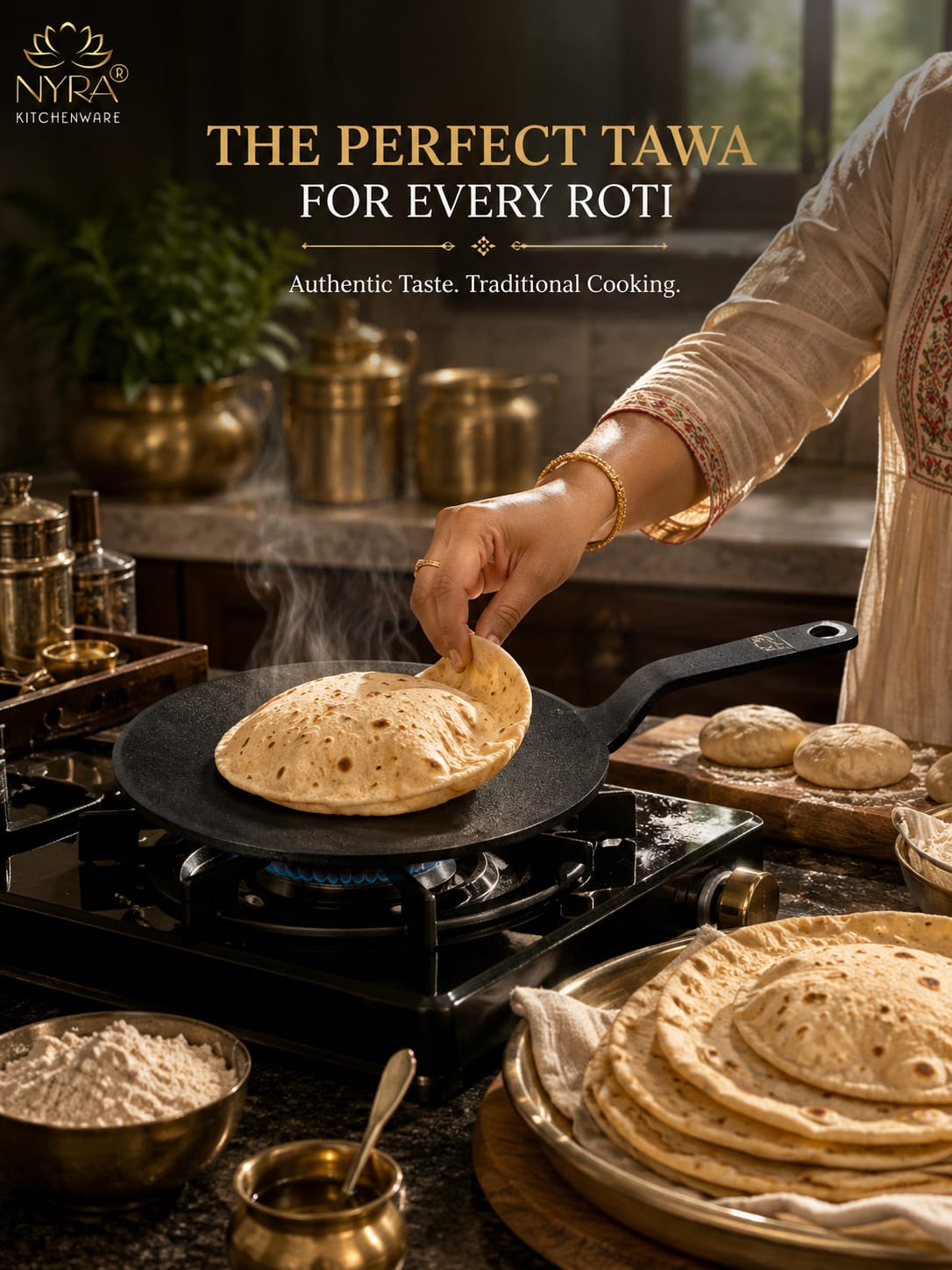 Cast Iron Roti Tawa | Pre-Seasoned, Naturally Non-Stick & Gas Stove Compatible