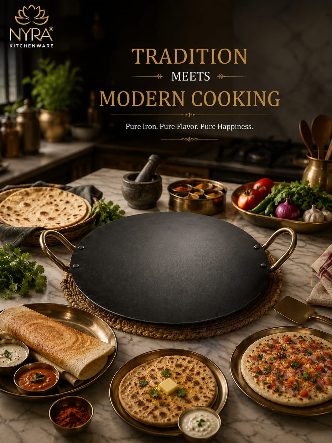 Pure Iron Tawa for Dosa/Chapati | Induction Friendly | No Chemical Coating | Toxin-Free