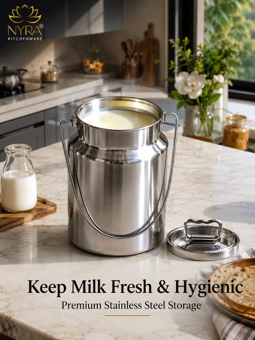 Premium Stainless Steel Milk & Oil Container with Lid – Durable Storage Solution - 6 Sizes