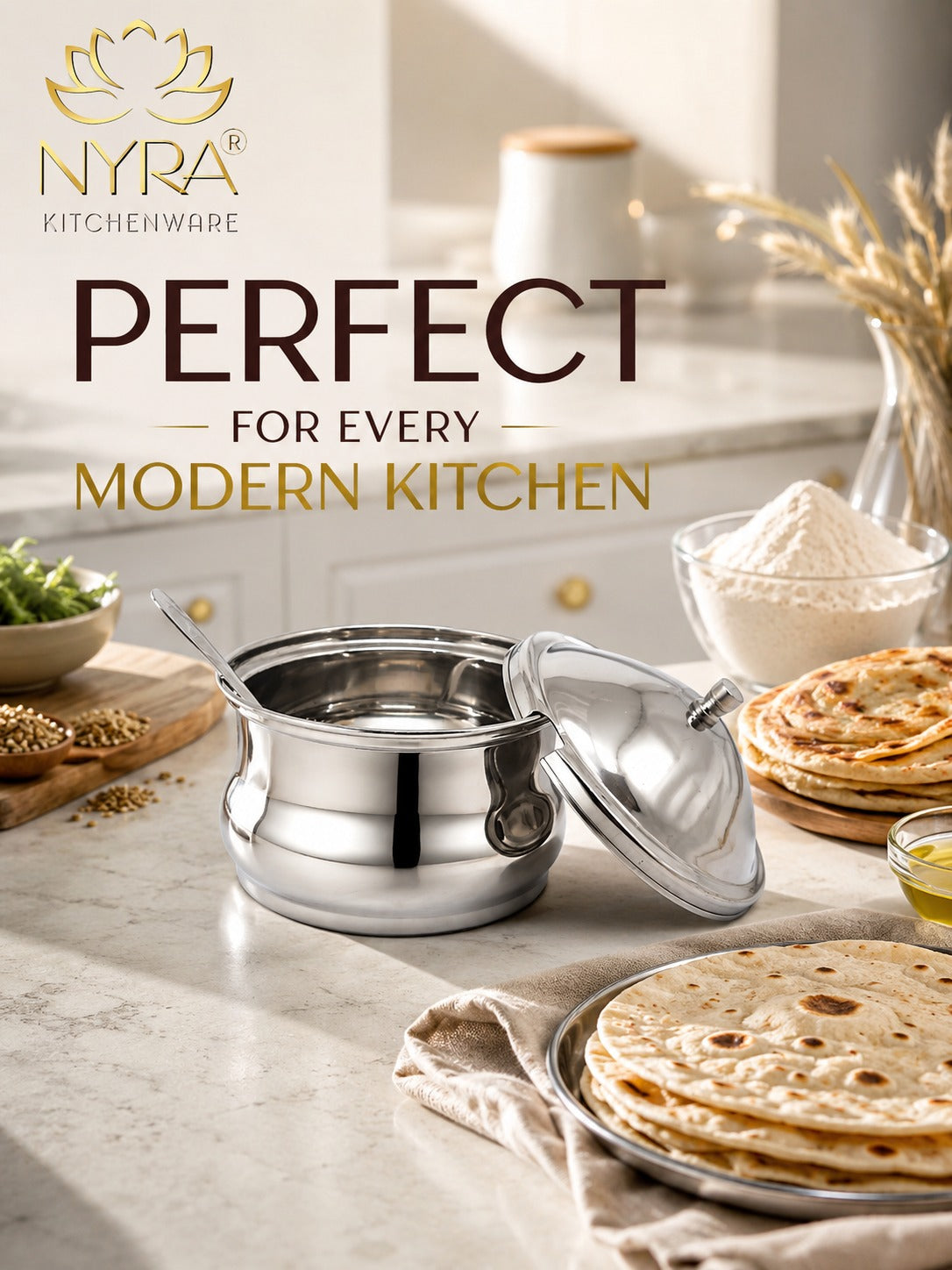 Stainless Steel Ghee Pot With Spoon | Oil/Ghee Storage Container