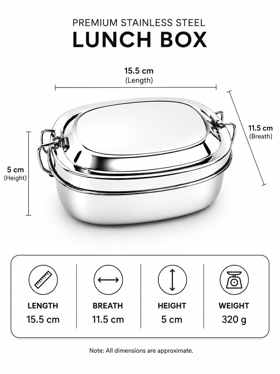 Stainless Steel Lunch Box for School & Office | Glossy Steel Tiffin Box with Double Decker Separator | Durable Food Storage Container for Kids & Adults