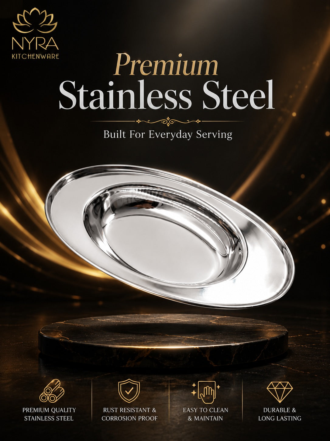 Stainless Steel Serving Plate Set | Oval-shaped Plates - Available in 3 Sizes |