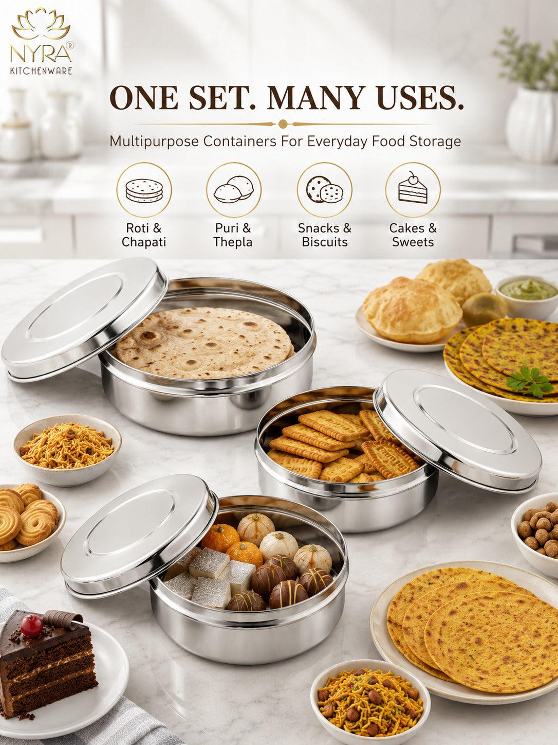 Stainless Steel Chapati Box | Multipurpose Kitchen Storage Containers