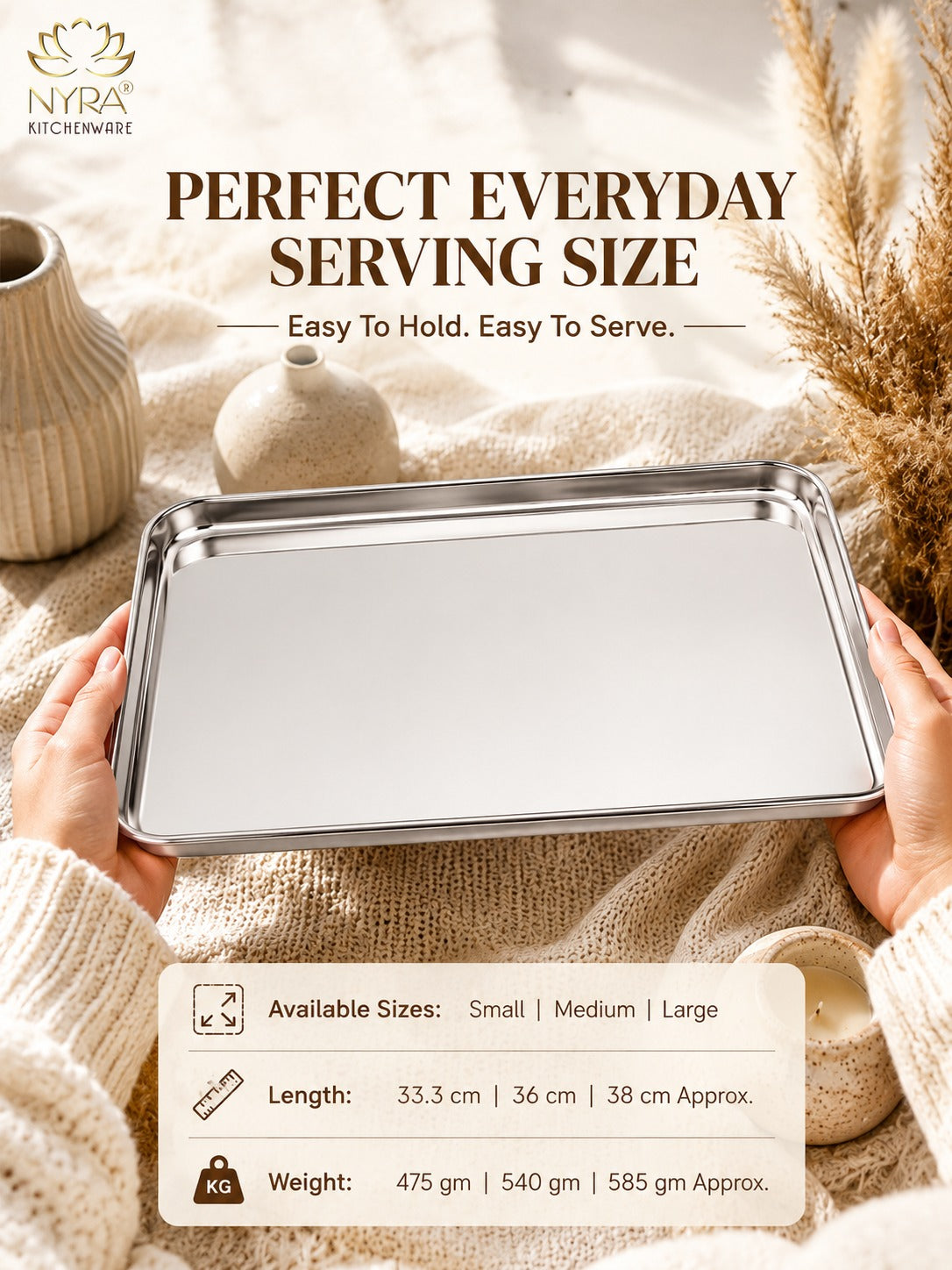 Stainless Steel Glossy-finish Serving Trays - Ideal for Cakes, Pastries, Muffins, Sweets and Snacks