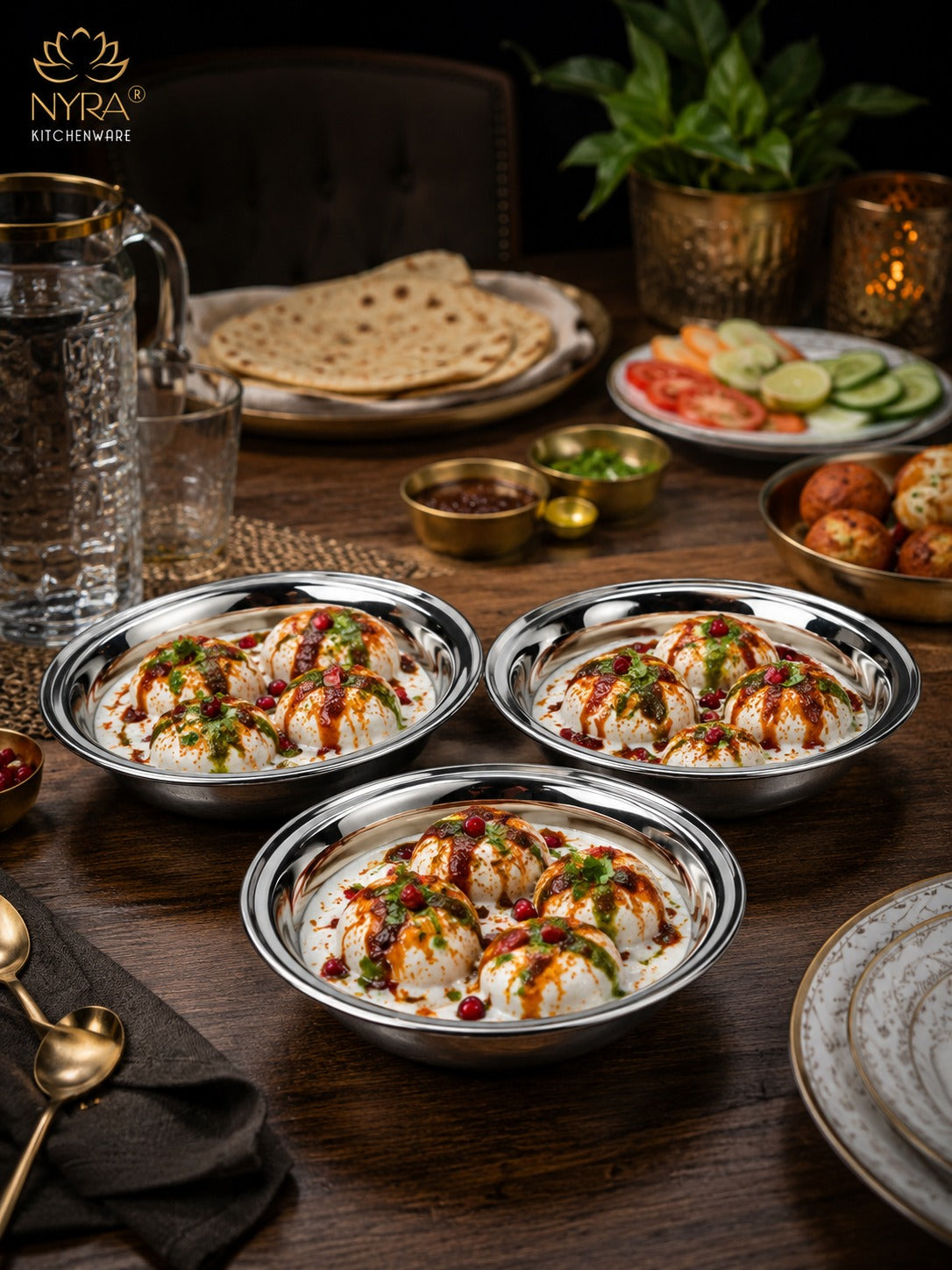 Deep Stainless Steel Multipurpose Bowls - Set of 6 for Serving & Dining
