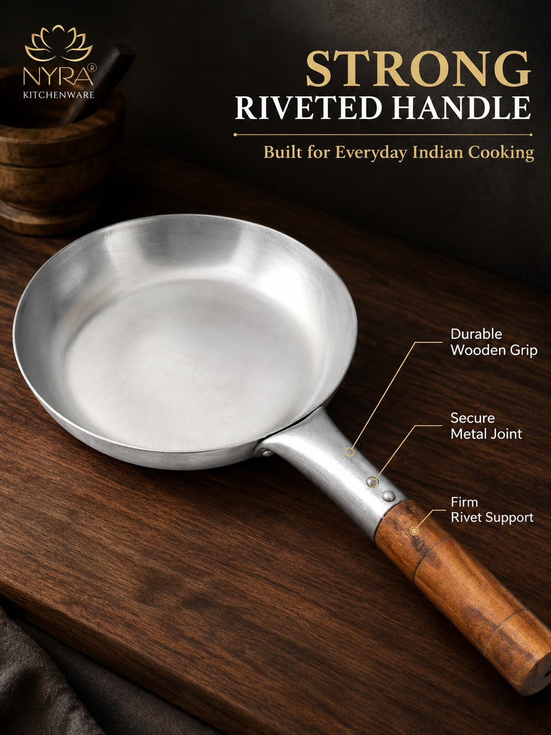 Iron Chinese Fry Pan with Wooden Handle - 4 Sizes