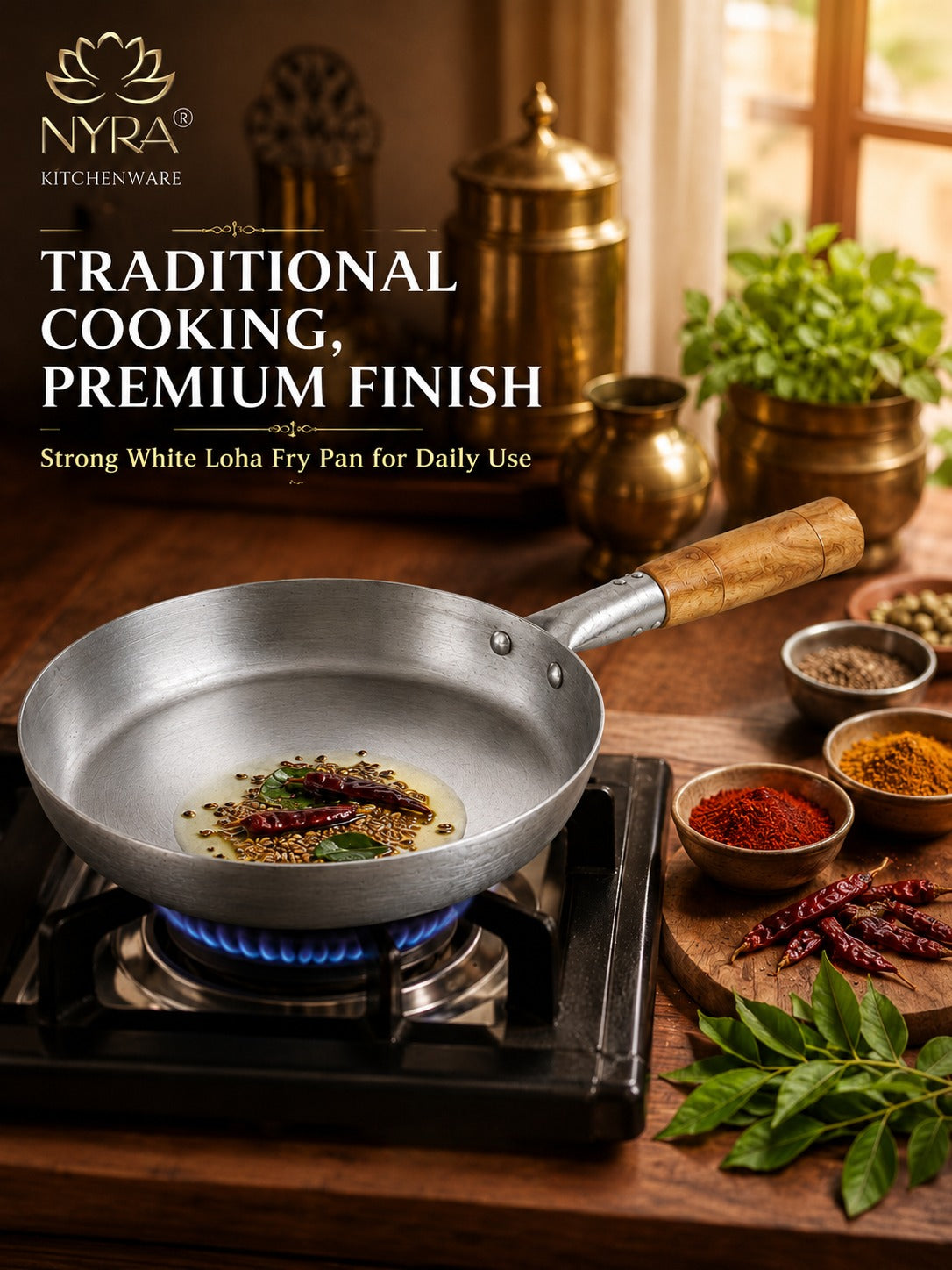 Iron Chinese Fry Pan with Wooden Handle - 4 Sizes