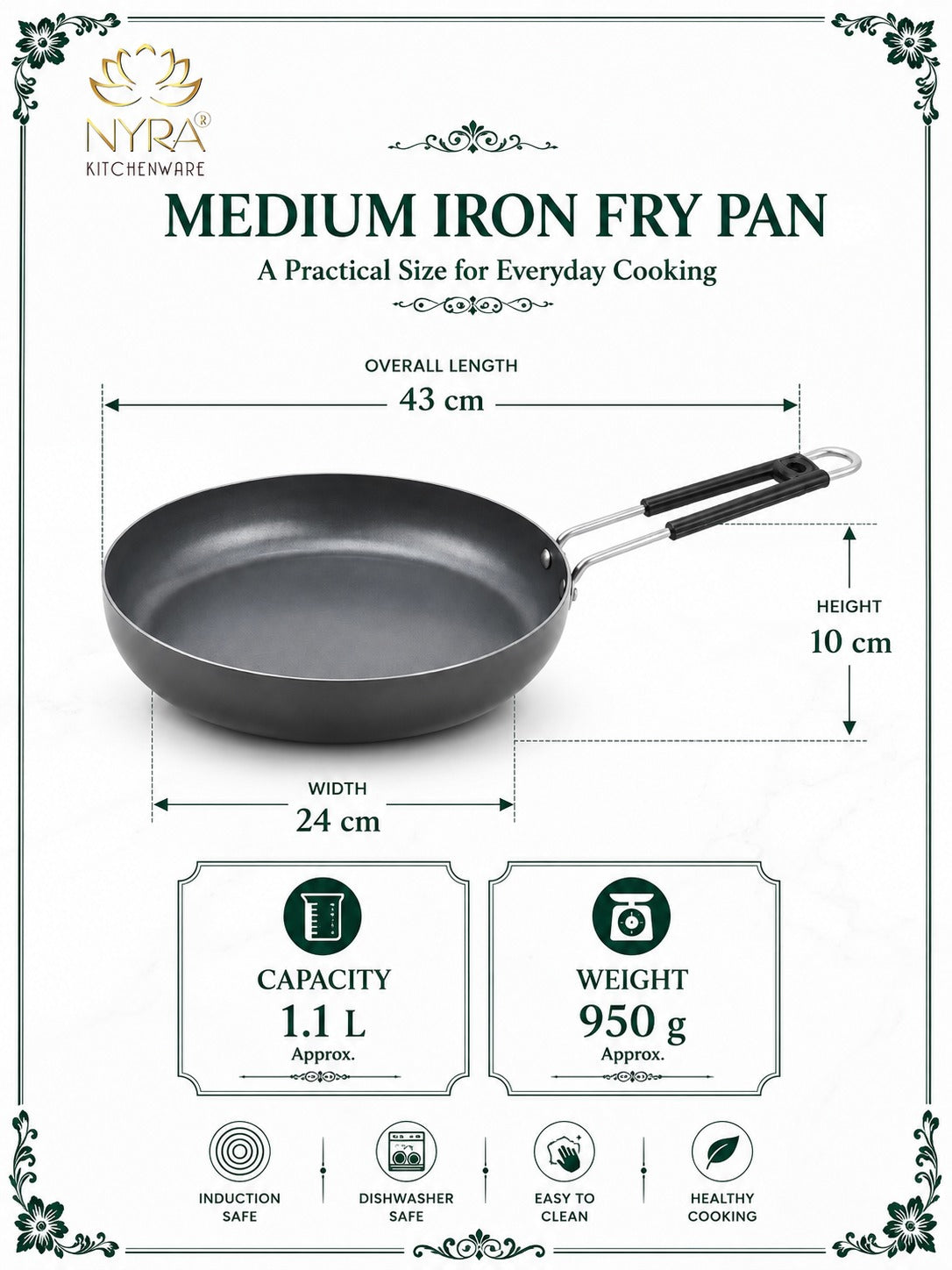 Iron Fry Pan with Handle | Induction Base Frying & Tadka Pan