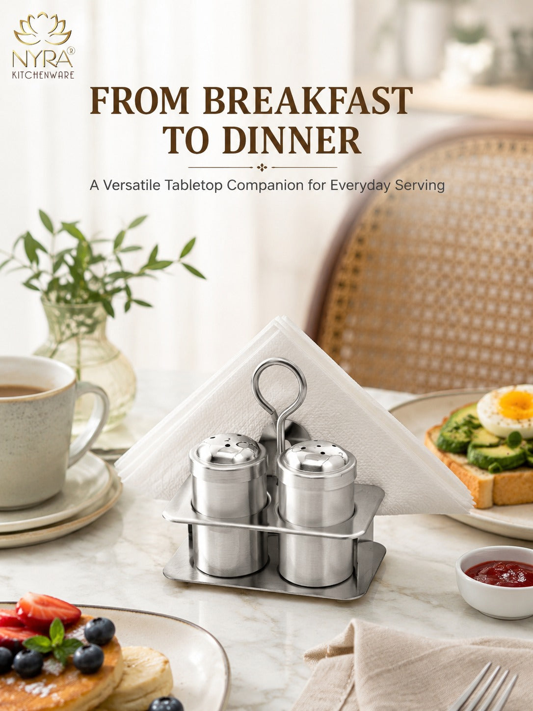 Stainless Steel Salt Pepper Sprinkler with Napkin Holder