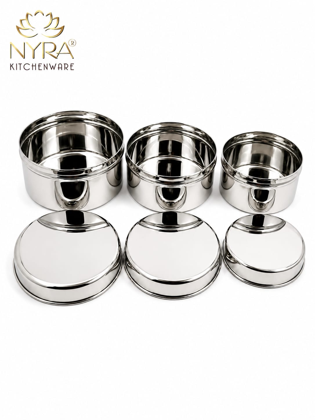 Stainless-Steel Box Round Storage Container (Gol Dibbi/Dabba)- Set of 3