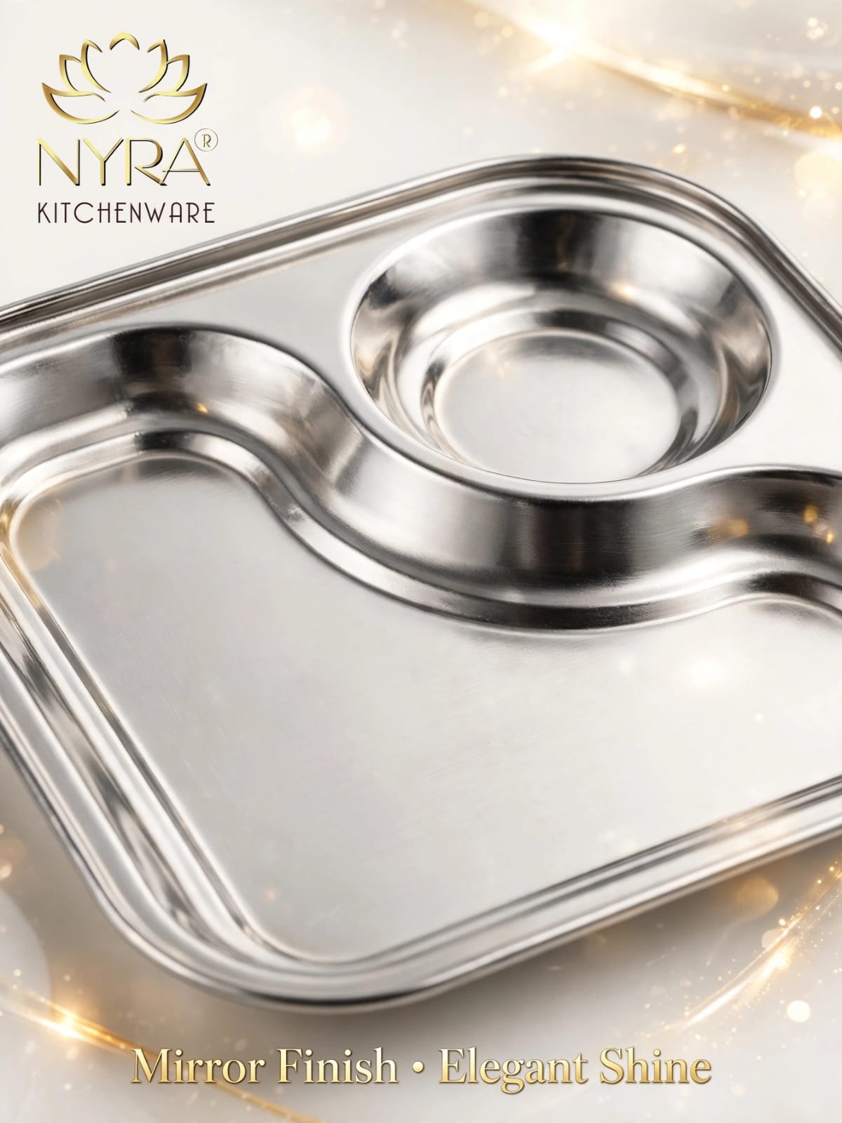 Stainless Steel 2-in-1 Snack Plate | Classy Dual Compartment Square Plate