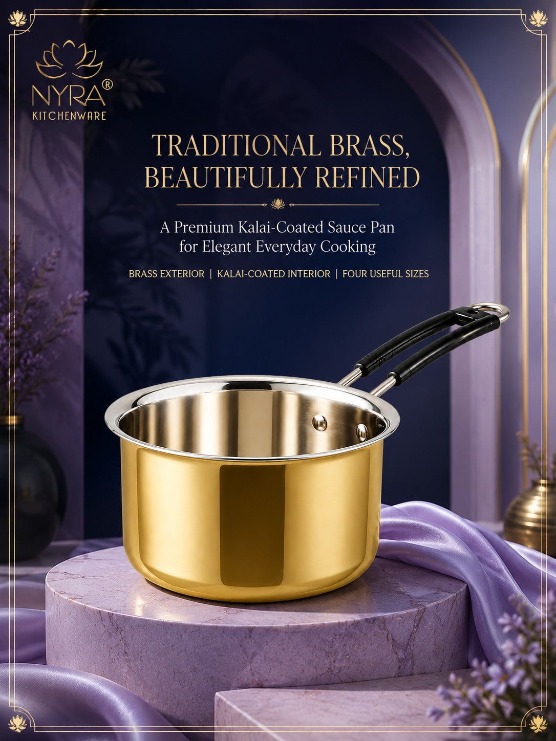 Premium Brass Sauce Pan with Kalai Coating | Traditional Pital Cookware