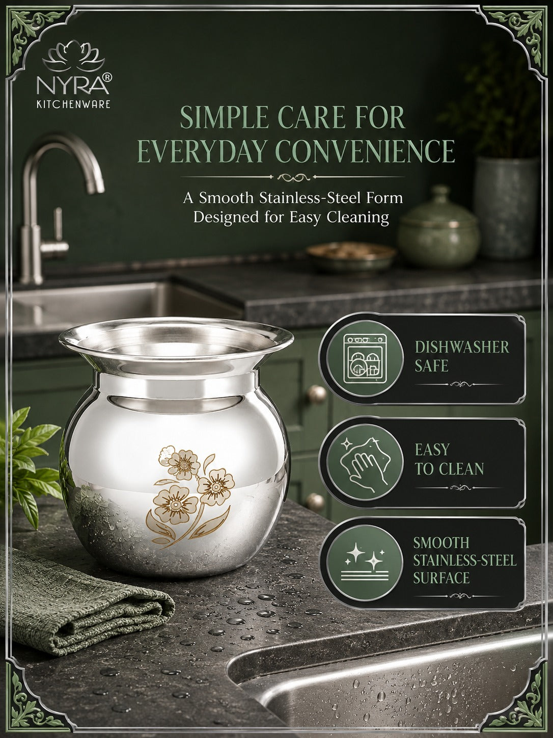 Stainless Steel Laser Printed Lota | Steel Multipurpose Kalash