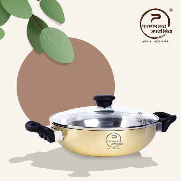 Paramparagat Upyogita Chaitanya Pressure Cooker 2 Ltr. + Flat Bottom Kadhai (Wok) 3.5 Ltr.