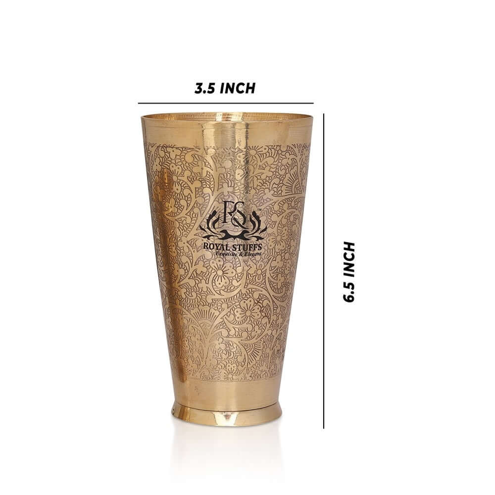 Sada 2 pohárov na lassi z čistej mosadze (600 ml každý) – reliéfny tradičný dizajn