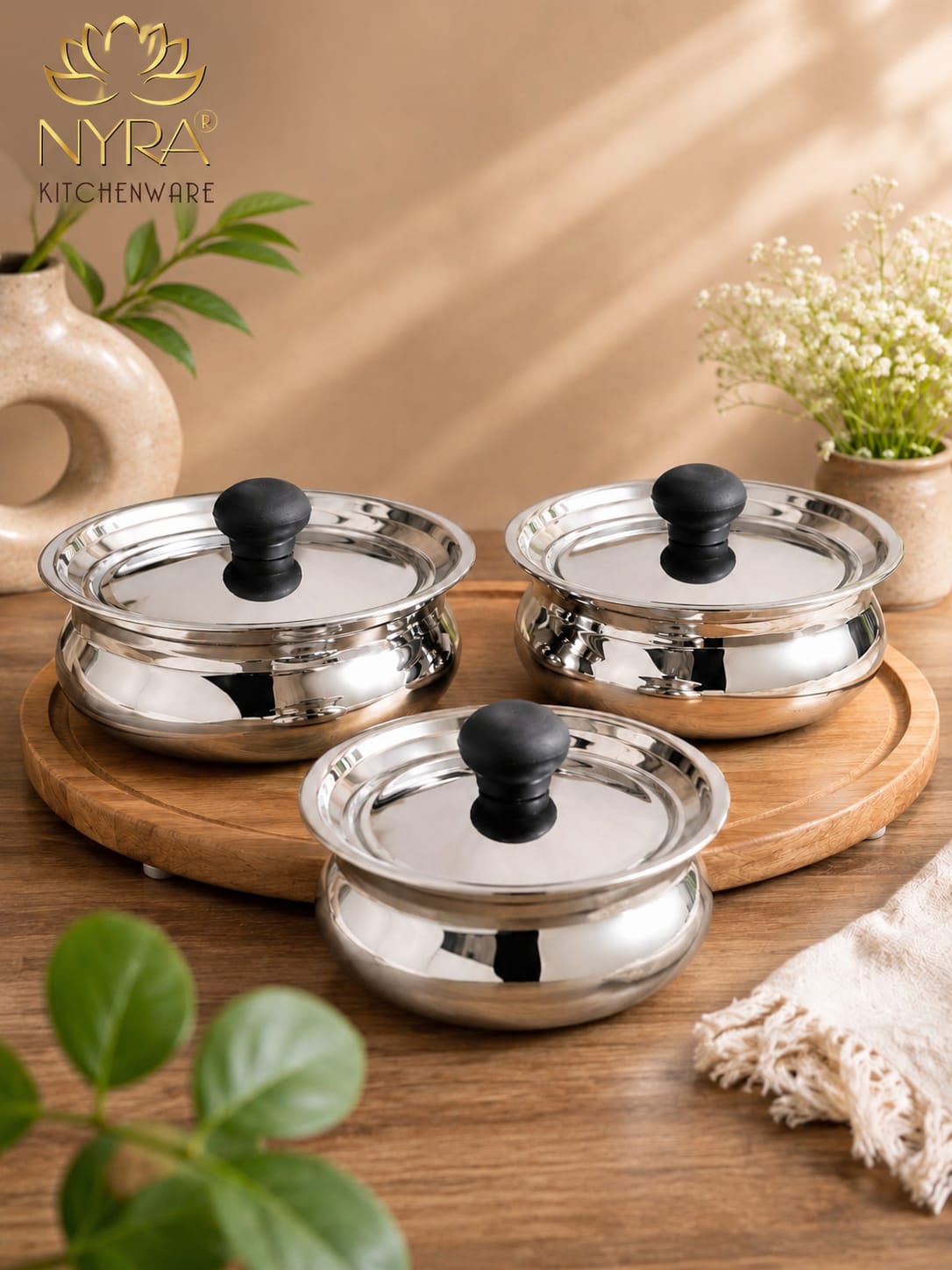 Stainless Steel Biryani Handi with Lid and PVC Knob - Cooking Handi