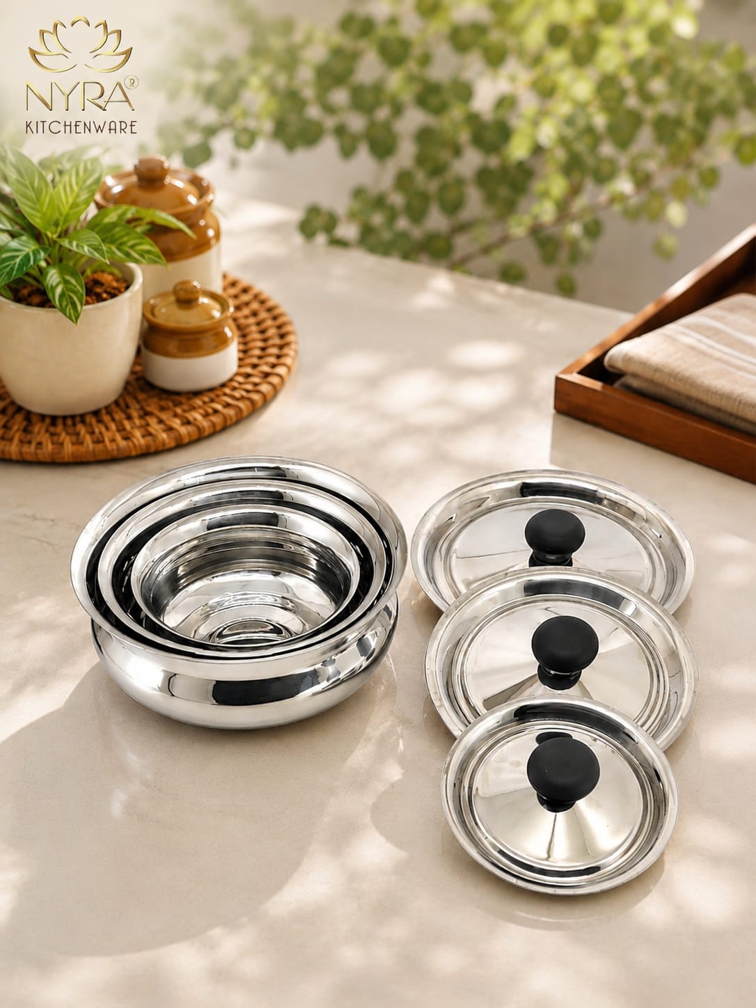 Stainless Steel Biryani Handi with Lid and PVC Knob - Cooking Handi