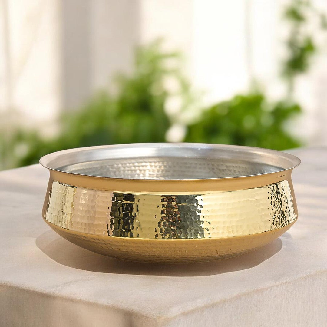 Handcrafted Hammered Brass Lagaan with Pure Tin Coating (Kalai) – Traditional Heavy Cooking Vessel | 5 Size Options