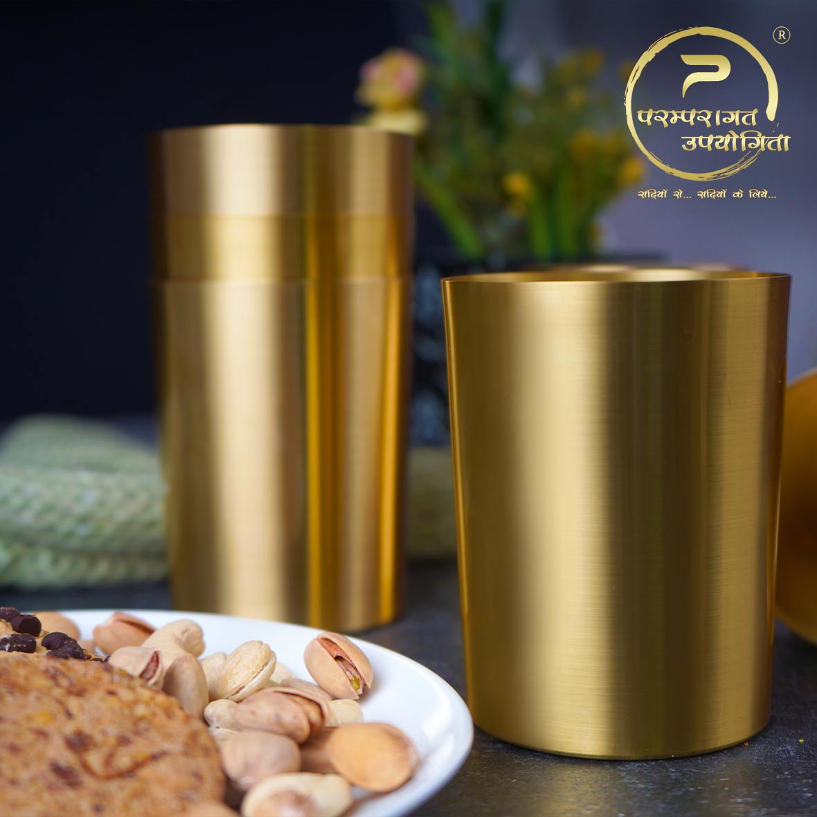 Paramparagat Upyogita Swarna Devyani Brass Glass Gift Set