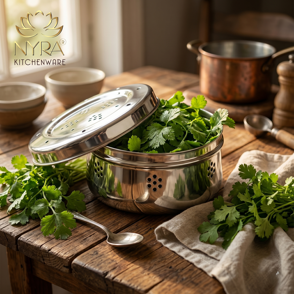 Stainless Steel Coriander Storage Box with Air Ventilation Holes | Dhaniya Dibba | Dibbi