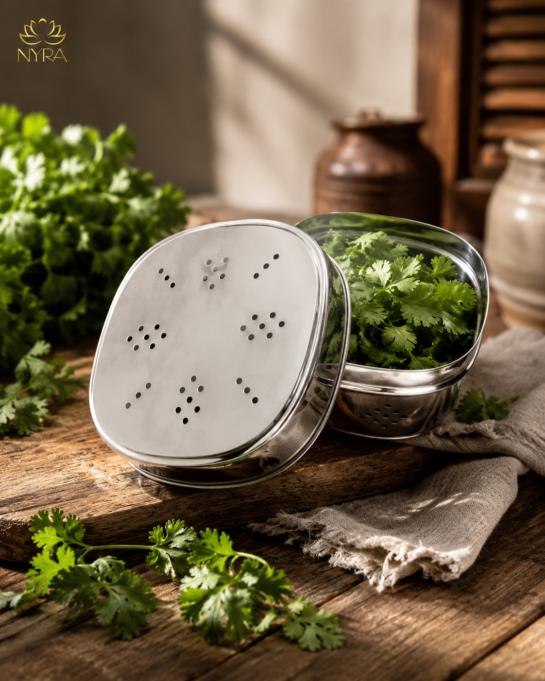 Stainless Steel Square Coriander Storage Container -  3 Size