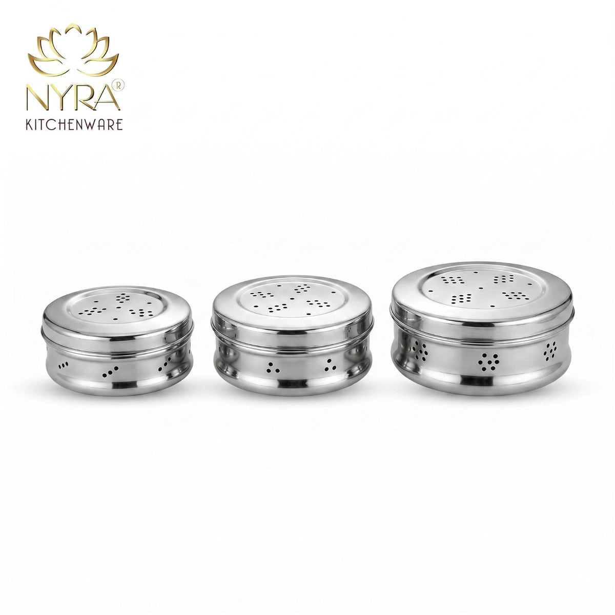 Stainless Steel Multipurpose Storage Container with Air Ventilation Holes - Set of 3 Pcs