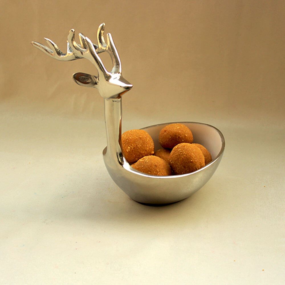 Multipurpose Golden Metallic Holiday Decorative Deer Bowl 8 inch Tall (Silver)