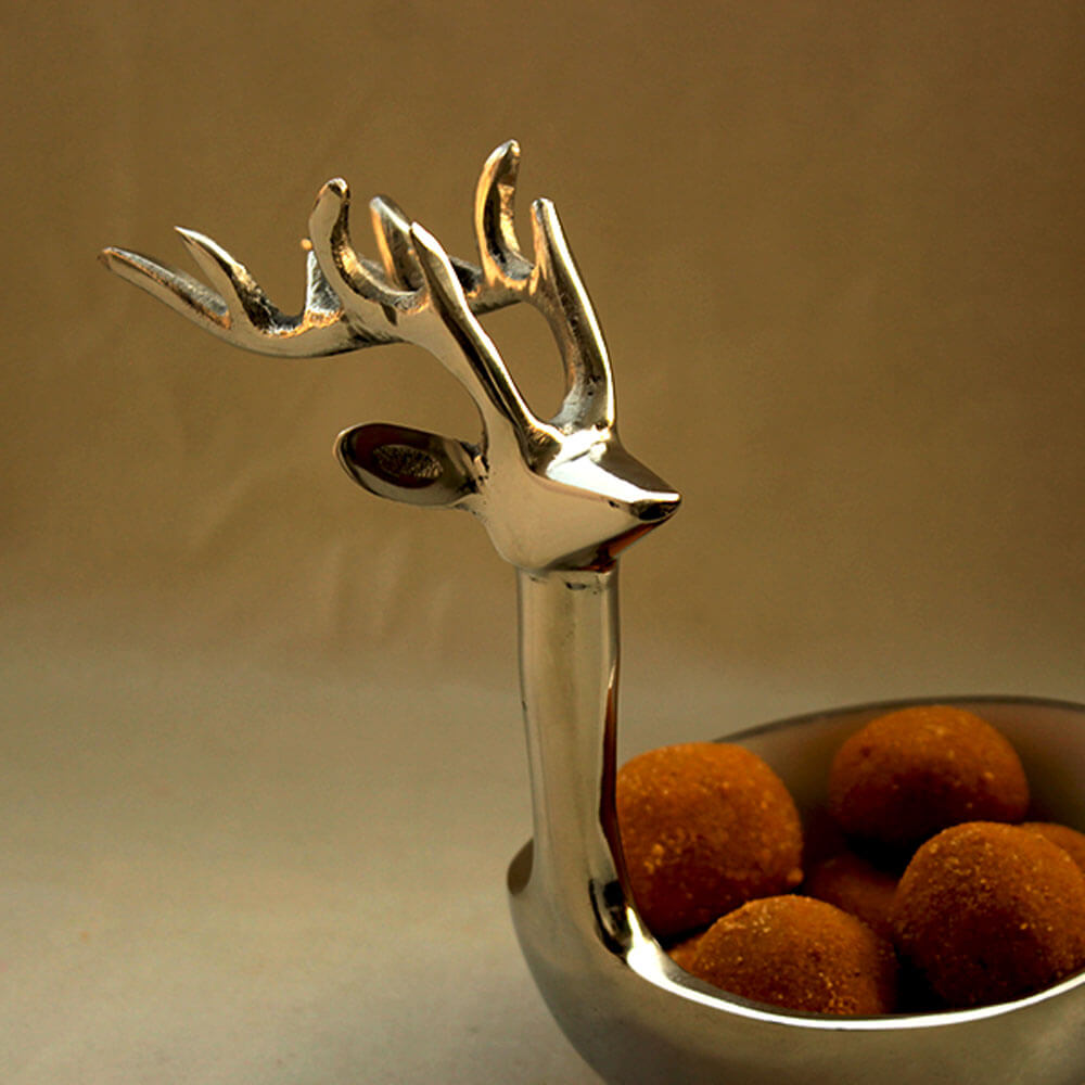 Multipurpose Golden Metallic Holiday Decorative Deer Bowl 8 inch Tall (Silver)