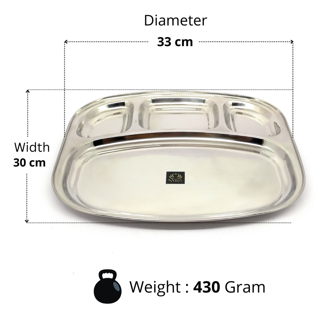 Dimensions of Stainless-Steel rectangle-shaped Bhojan Thali