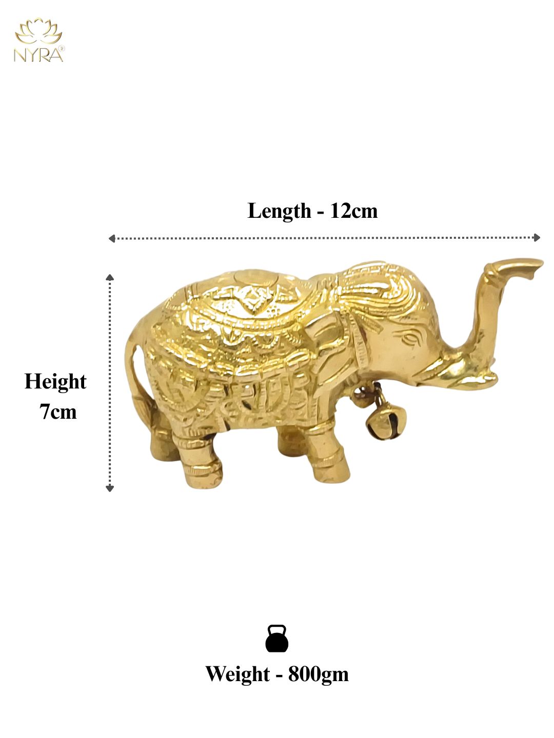 Dimensions of Handcrafted Pure Brass Elephant Figurine with Bell 