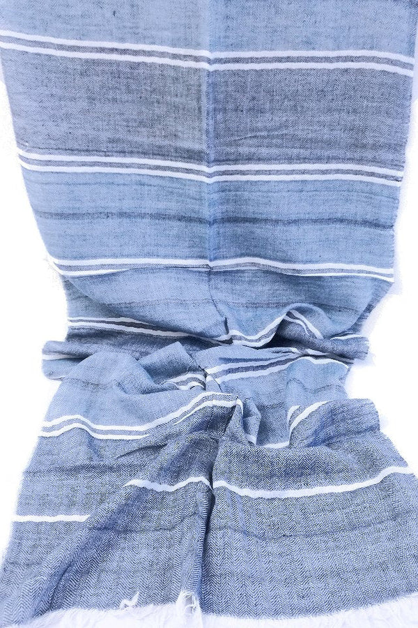 Esarfa de bumbac indian bleo cu dungi albe