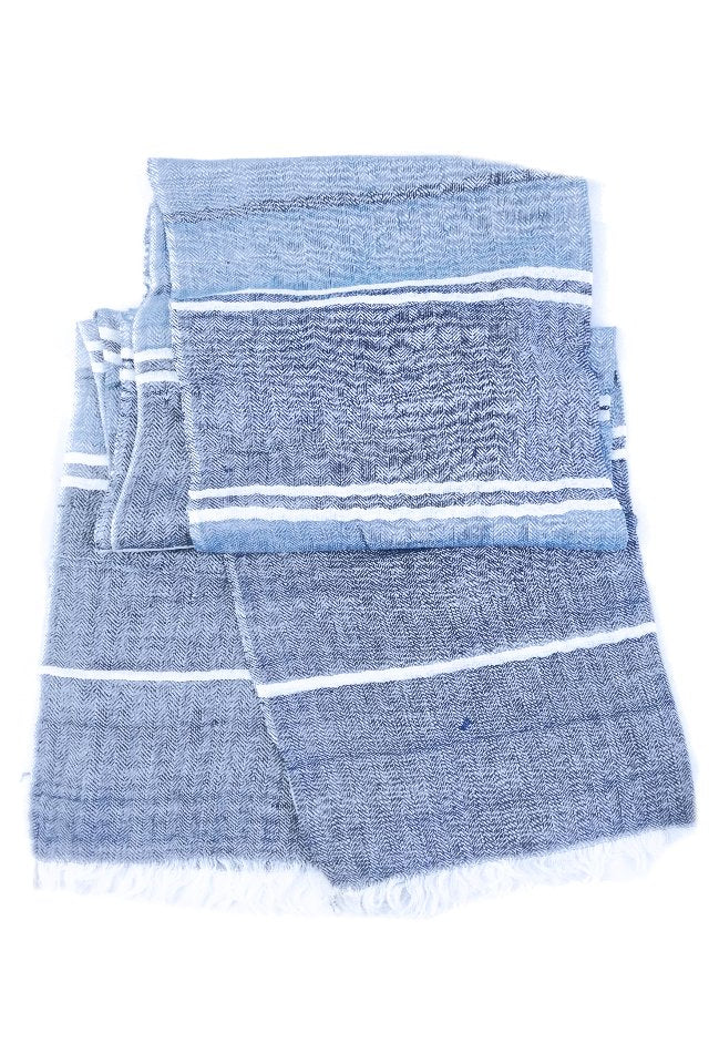 Esarfa de bumbac indian bleo cu dungi albe