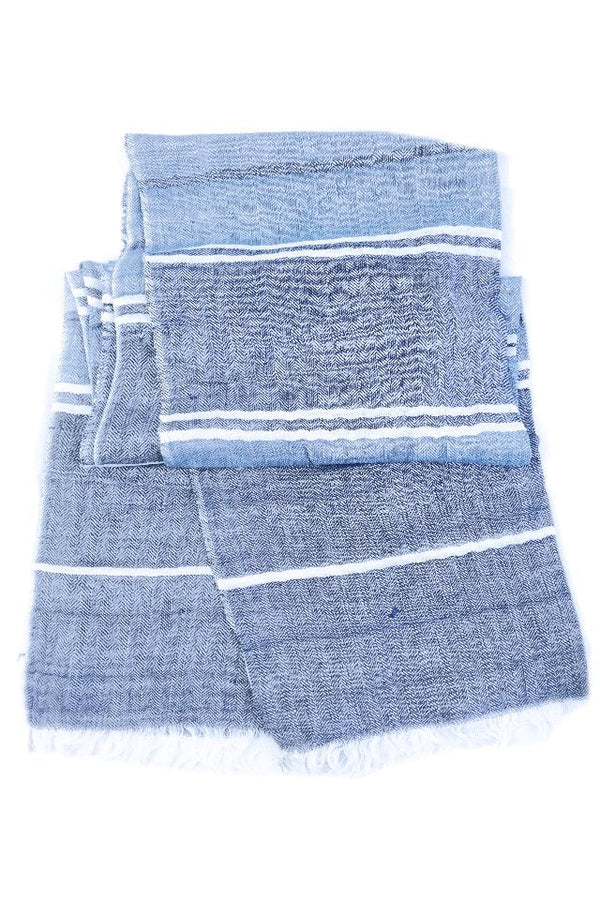 Esarfa de bumbac indian bleo cu dungi albe