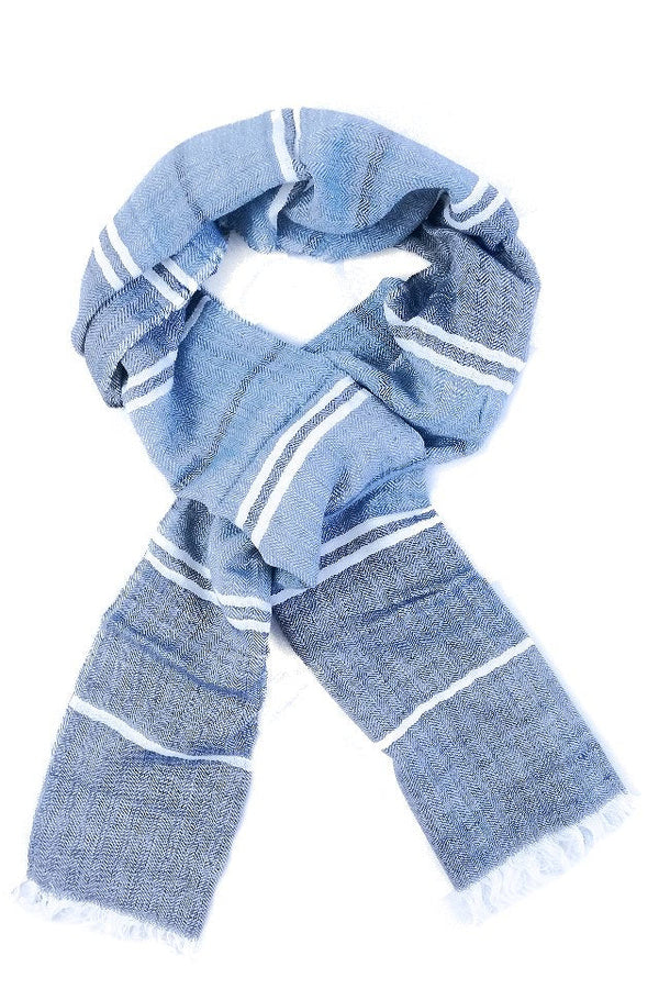 Esarfa de bumbac indian bleo cu dungi albe