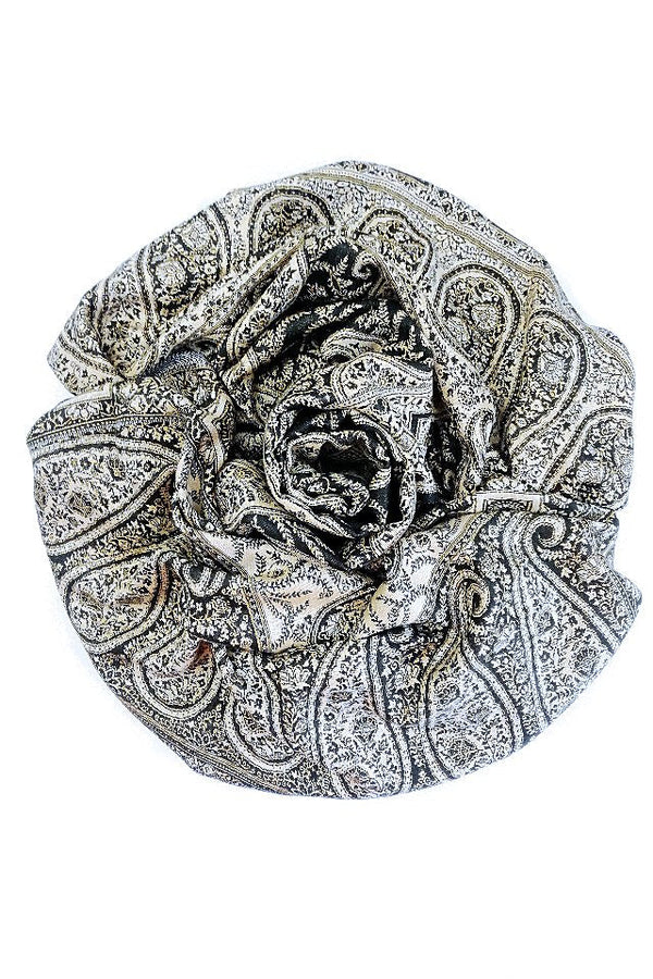 Eșarfă Cașmir reversibilă Paisley India, bej-negru